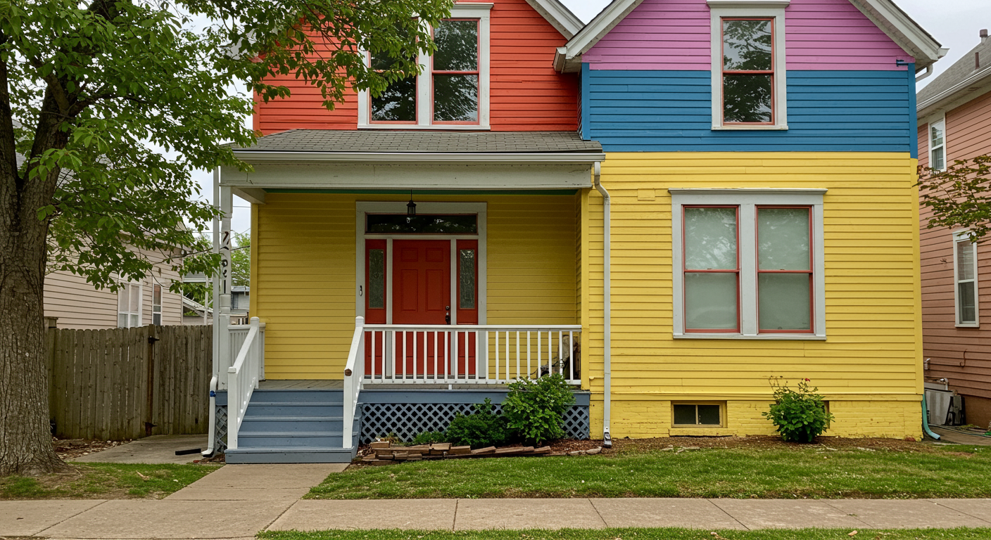 A beautifully painted house with vibrant colors, showcasing the final results of a professional painting job. The image captures the pride of craftsmanship and enhances curb appeal.