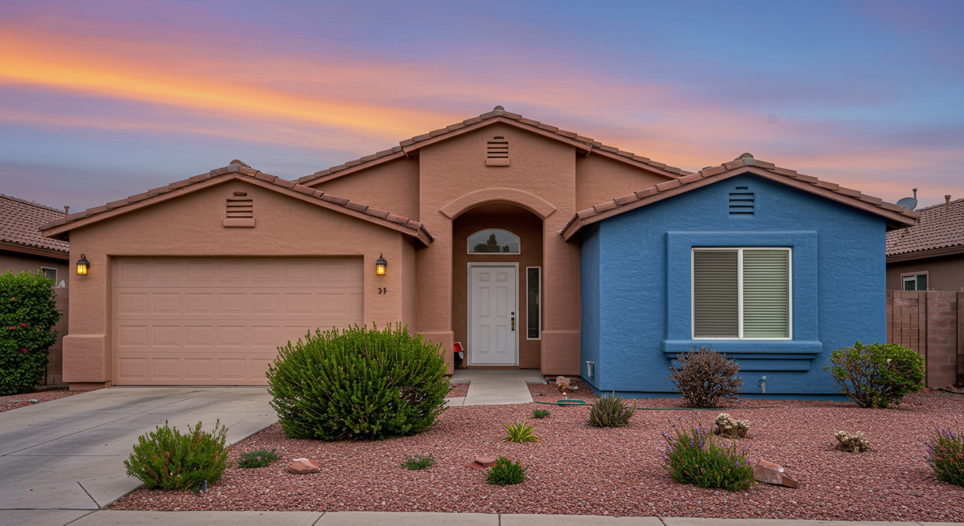 A vibrant image of a home in Hesperia with freshly painted exterior walls.