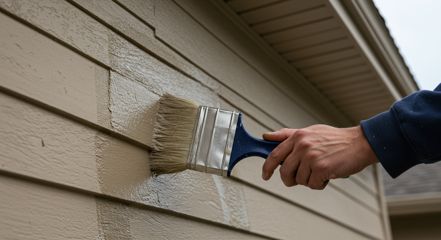 A professional painting contractor applying a fresh coat of paint to a residential home in Vacaville, with a focus on the detailed brushwork and vibrant colors.