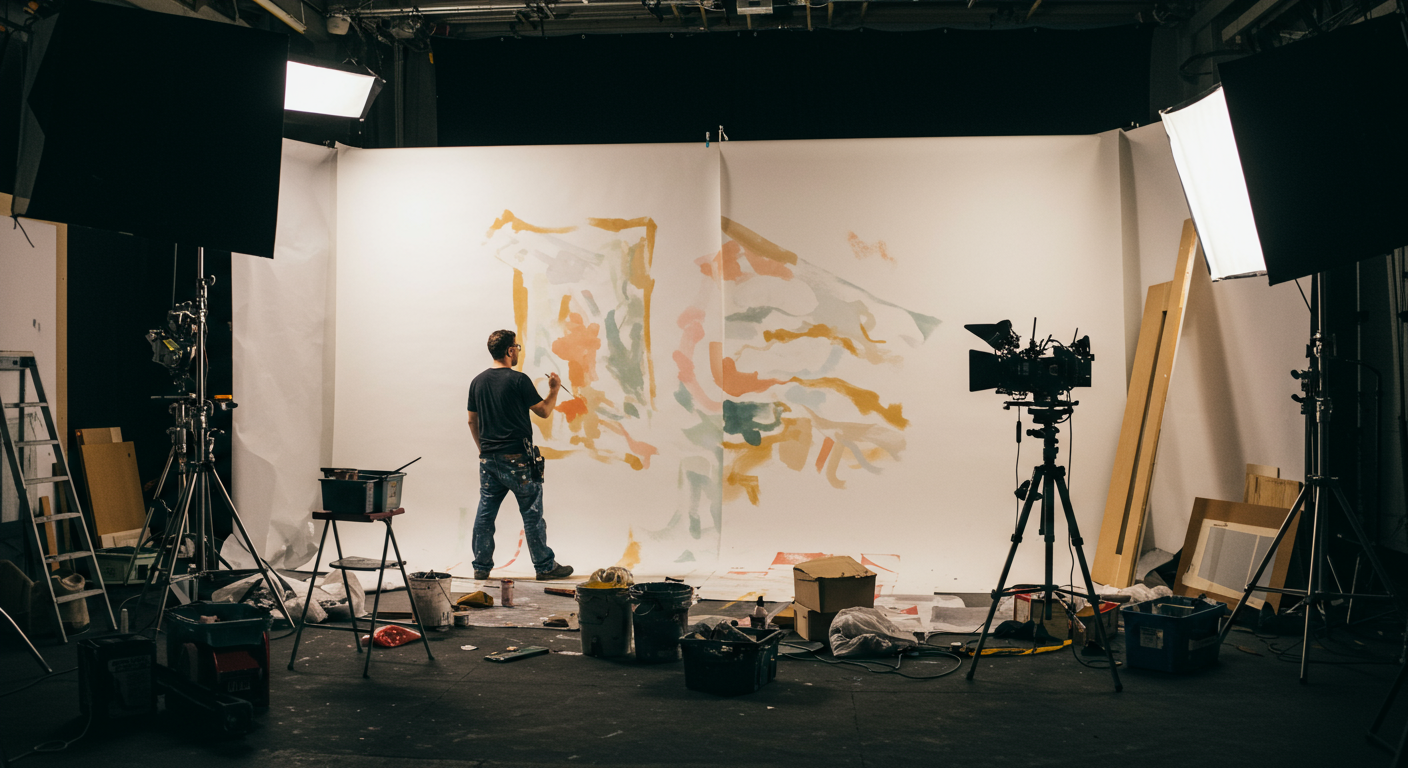 Scenic Painter Working on a Film Set